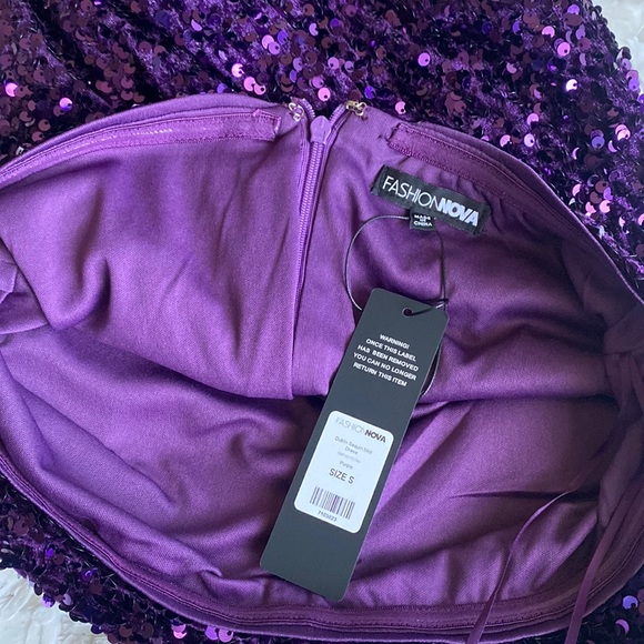 NWT Fashion Nova Sequin Strapless Purple Midi Dress - Picture 7 of 8
